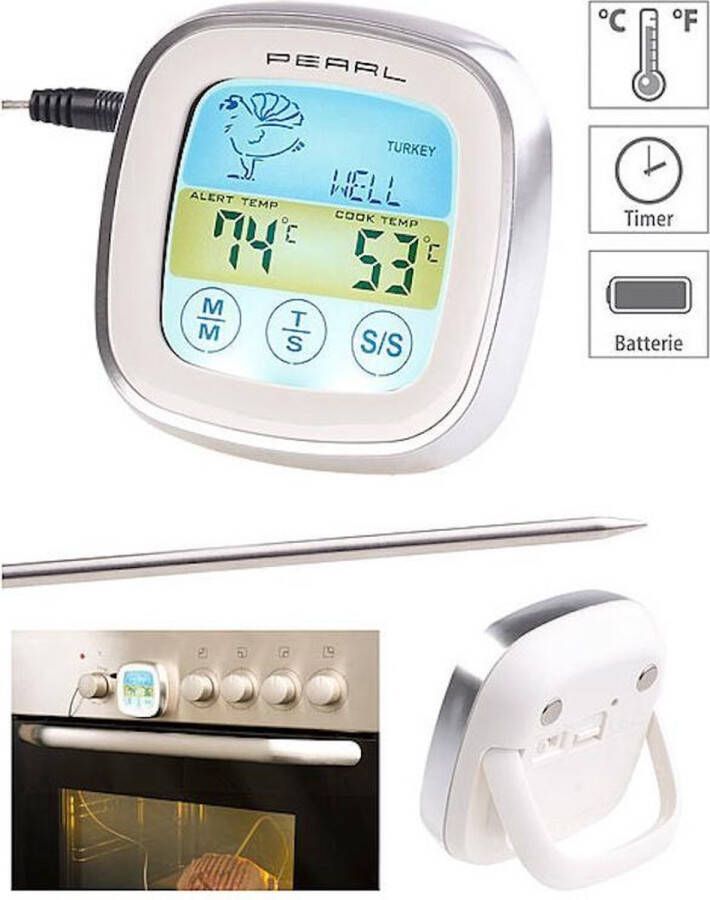 Rosenstein & Söhne vleesthermometer: Digitale thermometer braad- en oventhermometer touchscreen timer tot +250 ° C