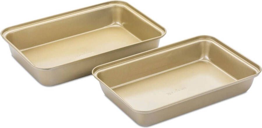 Rosmarino BakerGold Cakeblik Ovenschaal Taartvorm Cakevorm Ovenschaal Rechthoekig 2 Stuks 32x22 cm Goud