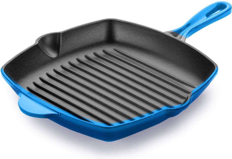 Rosmarino Gietijzeren pan Blauw Ø27cm Grillpan 100% PFAS & PFOA vrij Emaille Geschikt voor alle warmtebronnen