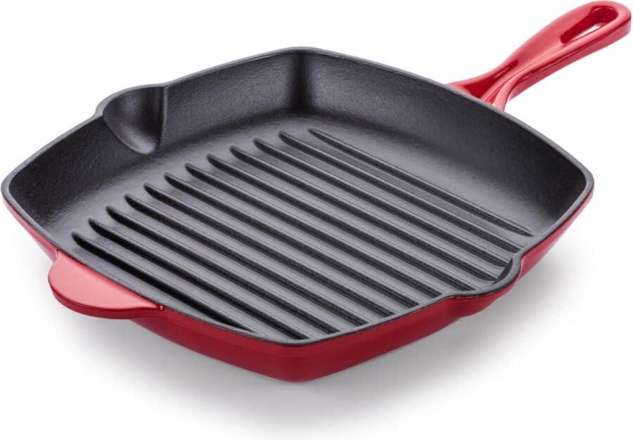 Rosmarino Gietijzeren pan Rood Ø27cm Grillpan 100% PFAS & PFOA vrij Emaille Geschikt voor alle warmtebronnen