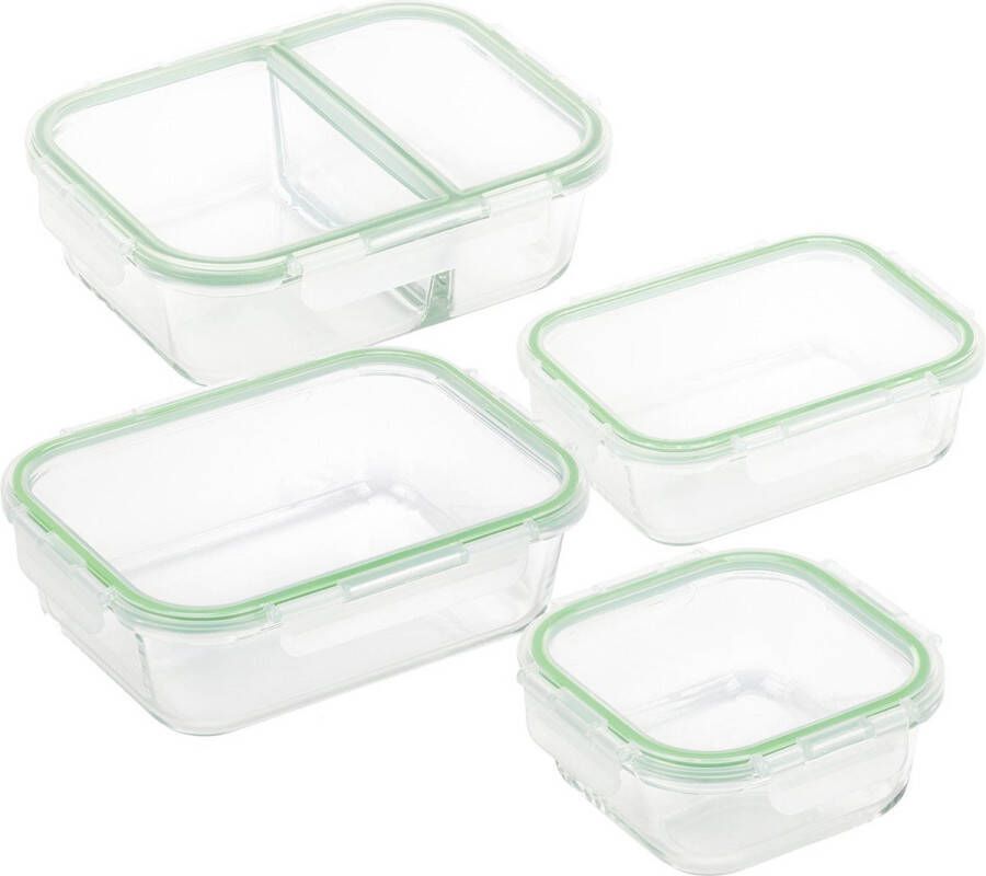 Rosmarino Meal Prep Bakjes Meal Prep Bakjes Glas Glazen Vershoudbakjes Glazen Meal Prep Bakjes Vershoudbakjes Set met Deksel Vershoudbakjes Glas 4 Stuks Vershoudbakjes