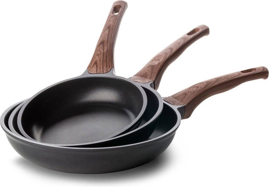 Rosmarino Rosamarino Black Line Koekenpannenset 20 24 28 cm 100% PFAS & PFOA vrij gegoten aluminium non-stick minerale coating ergonomische handgreep geschikt voor alle warmtebronnen & vaatwasser