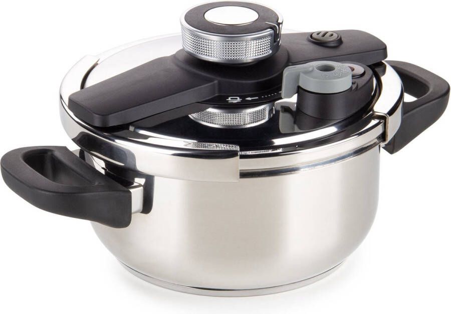 Rosmarino Pour & Cook Snelkookpan 4 liter pressure cooker RVS ergonomische handgrepen alle warmtebronnen incl. inductie