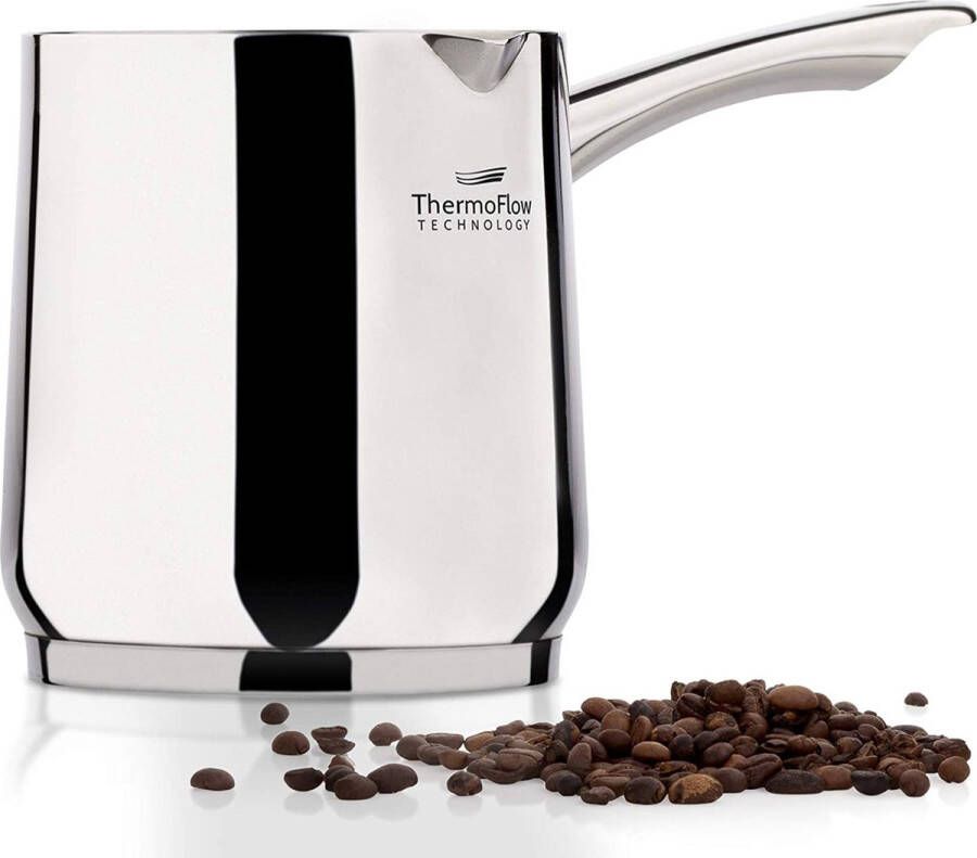 Rosmarino roestvrijstalen inductie mokkapot | Moderne Turkse Cezve koffiepot met 3-laags stalen bodem |Ook zeer geschikt voor thee melk opschuimen cacao I (Alle kookplaten 700 ml)