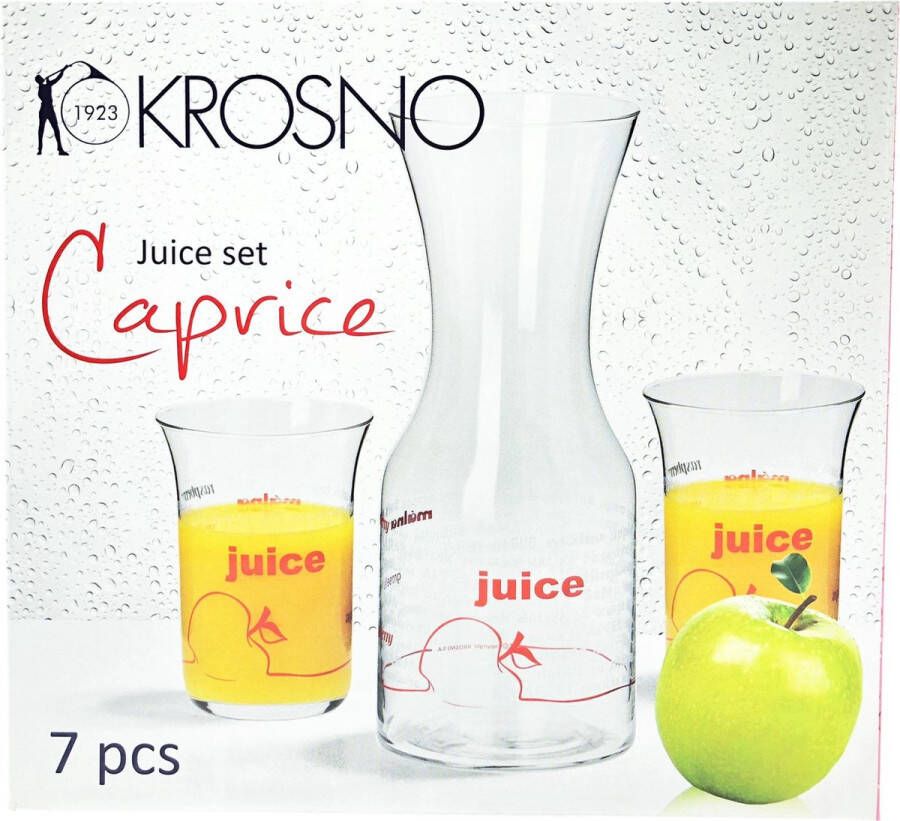 Rosno Karafset water of Sap Karaf + 6 Glazen Gedecoreerd Juice