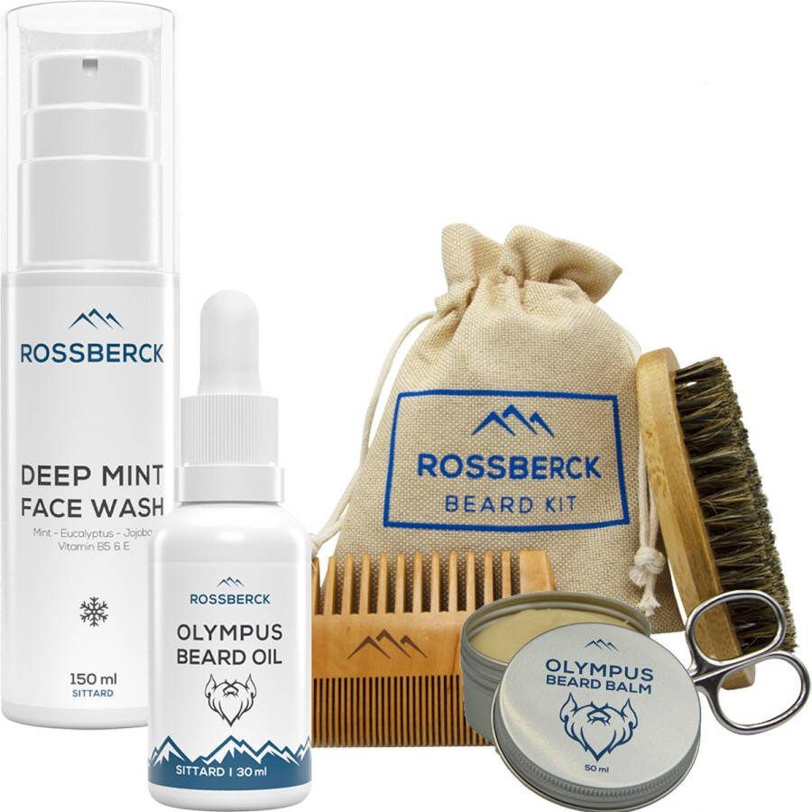 Rossberck Beard Care System 6 Delig Baardshampoo Baardolie Baardbalsem Baardkam Baardborstel & Neushaarschaartje Baardverzorging Set
