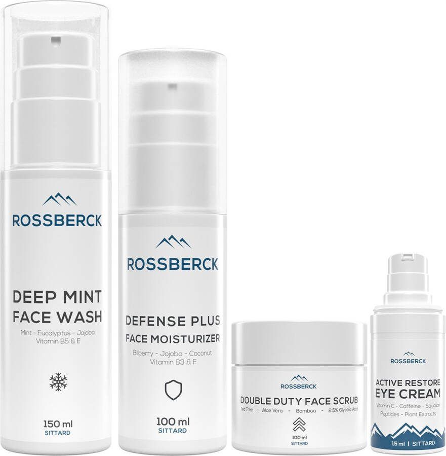 Rossberck Face Care System 4 Delig Gezichtsverzorging Set Mannen Face Wash Gezichtcrème Gezichtsscrub Oogcrème