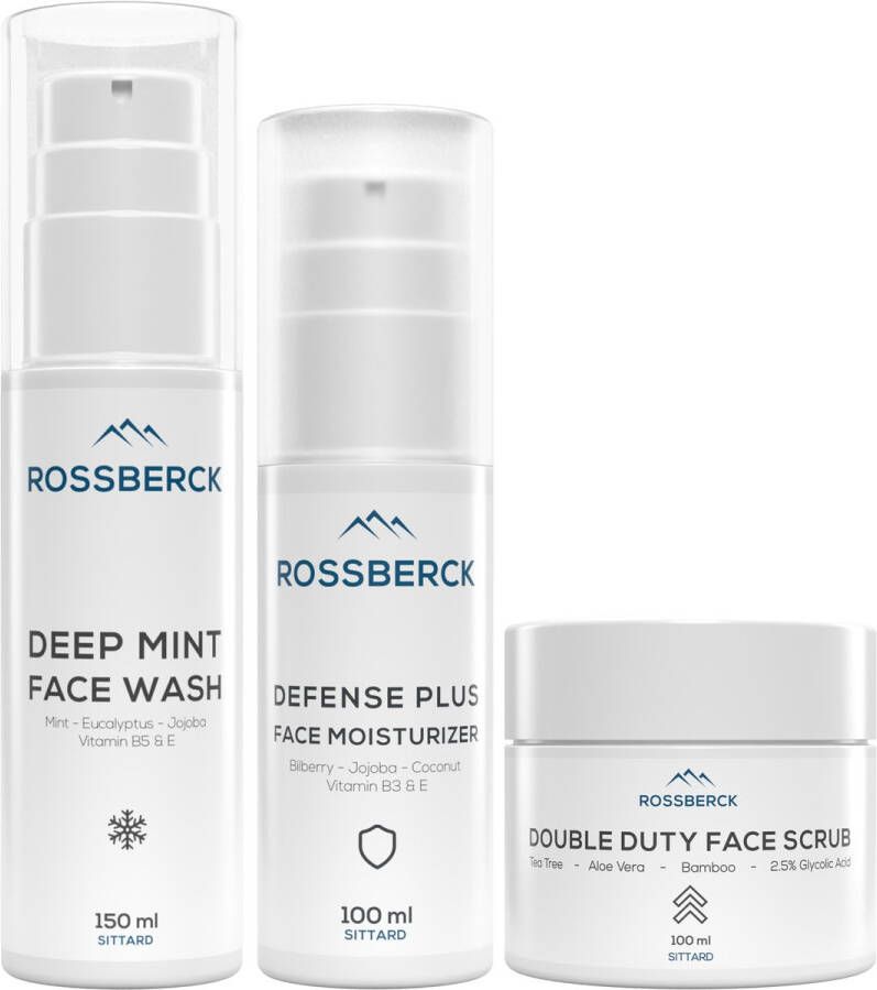 Rossberck Face Care System Level 2 Gezichtsverzorging Set Mannen Face Wash Dagcrème en Gezichtsscrub Vaderdag Cadeaupakket Tip