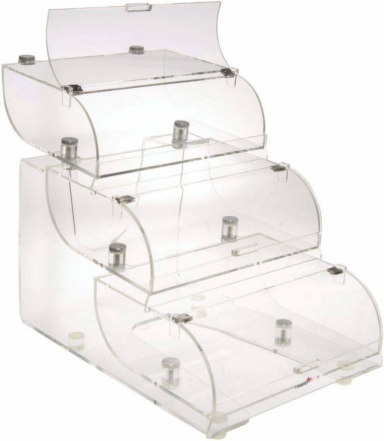 Rosseto Drielaags Buffet- of Bakkerijdisplay Transparant Plexiglas 48 x 56 cm Hoogte 38 cm Model BAK1210