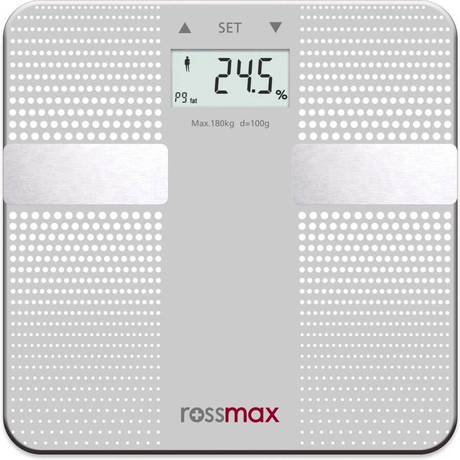 Rossmax WF260 Personenweegschaal Met Uitgebreide Lichaamsanalyse met Vetpercentage BMI BMR Spiermassa Digitaal Geheugen Persoonlijke Doelen Instellen Wit