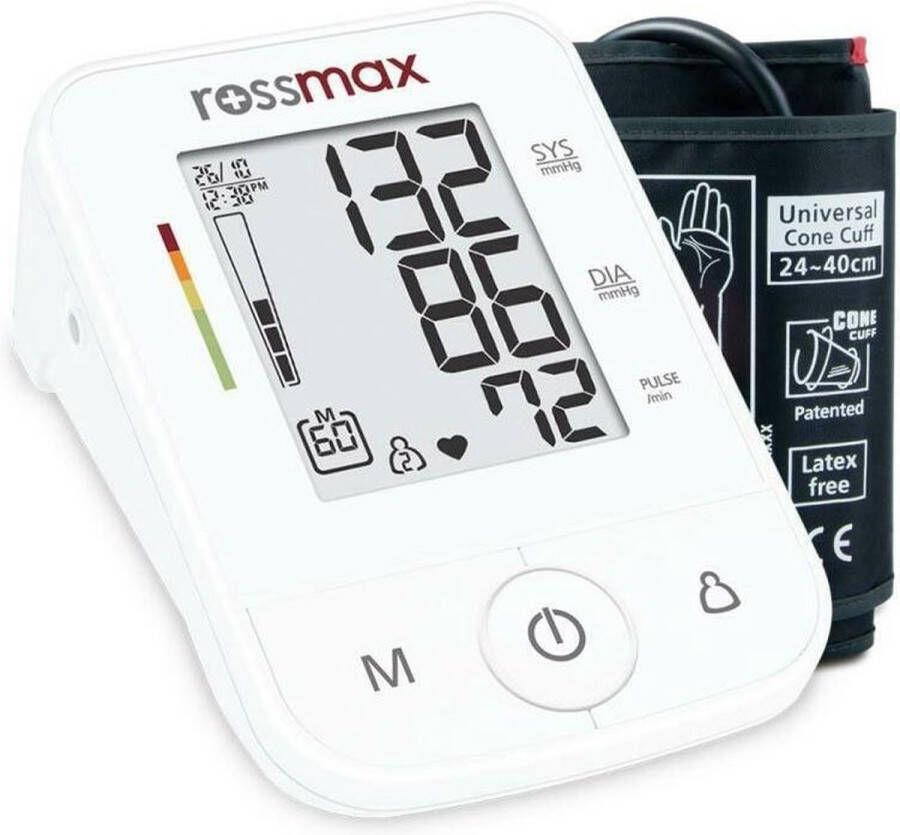 Rossmax X3 Bloeddrukmeter Bovenarm Hartstichting Klinisch Gevalideerd Hartslagmeter Onregelmatige Hartslag Geheugen Gemiddelde 3 Metingen Bewegingsdetectie Incl. Opbergzak en Batterijen Manchet 22 40 cm 2 Gebruikers en Gastmodus