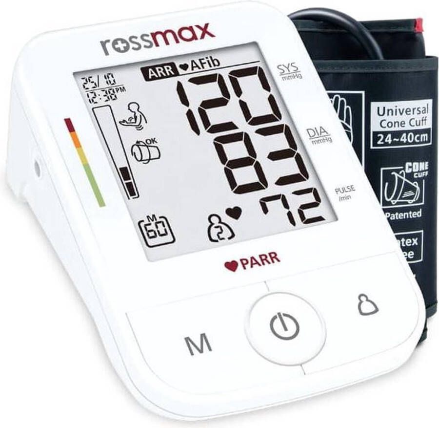 Rossmax X5 Bloeddrukmeter Bovenarm Hartstichting Klinisch Gevalideerd Hartslagmeter Onregelmatige Hartslag AFib en PC Detectie Geheugen Gemiddelde Ochtend en Avond Opbergetui Manchet 22 40 cm 2 Gebruikers en Gastmodus