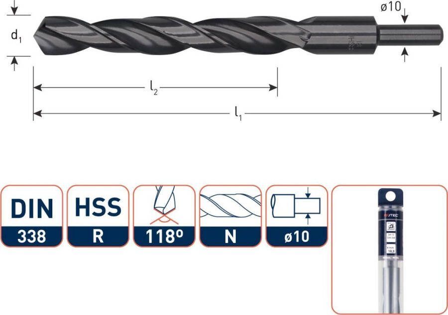 Rotec 121 HSS SPIRAALBOOR SILVER-LINE DIN 338 TYPE N AFGEDRAAID D2=10 MM 11 0 MM 121.1100