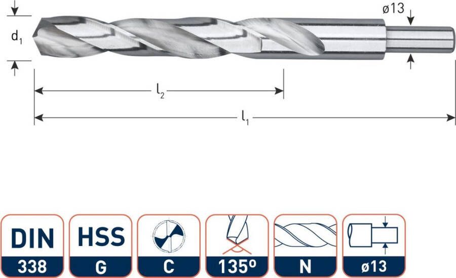 Rotec HSS-G Spiraalboor DIN338 type N 15 mm 1 st