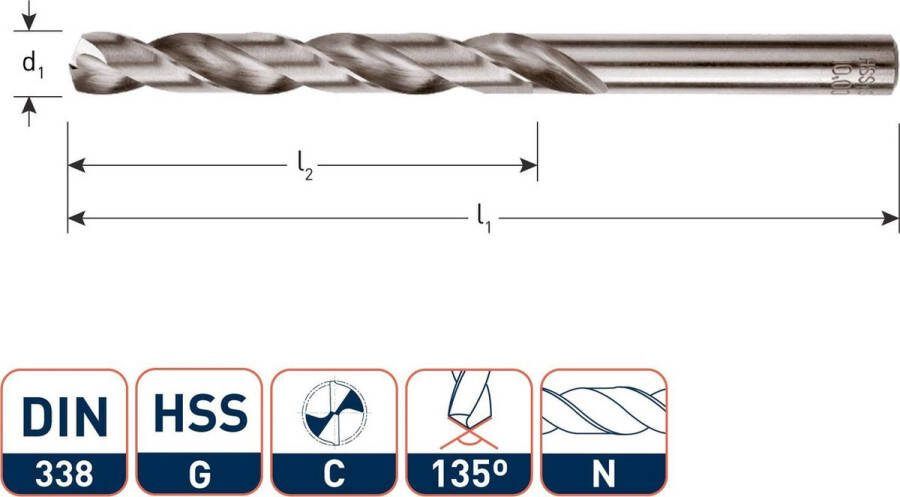 Rotec HSS-G Spiraalboor DIN338 type N 4 mm 2 st