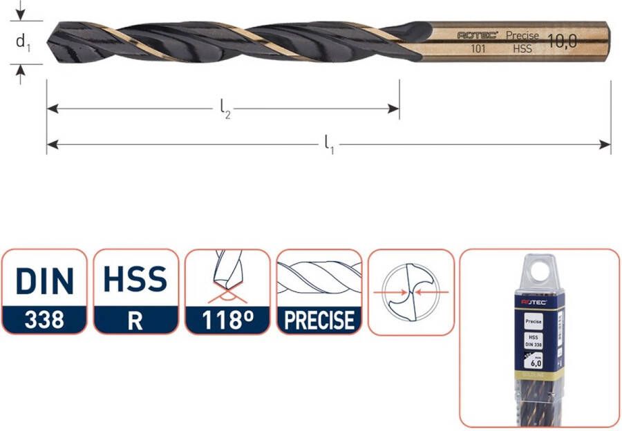 Rotec HSS-R spiraalboor DIN 338 type Precise ø2 8