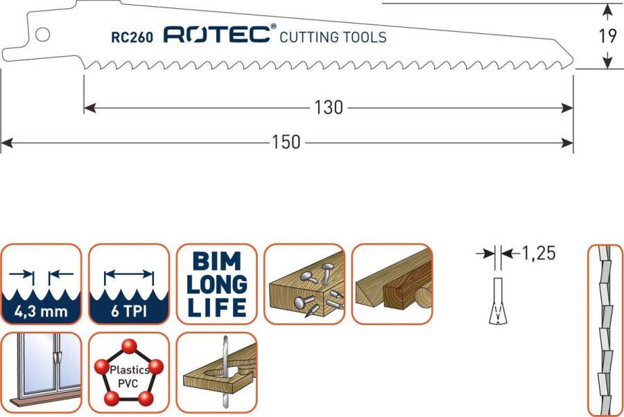 Rotec Reciprozagen RC260 611DF (VPE 5 stuks) 5250260