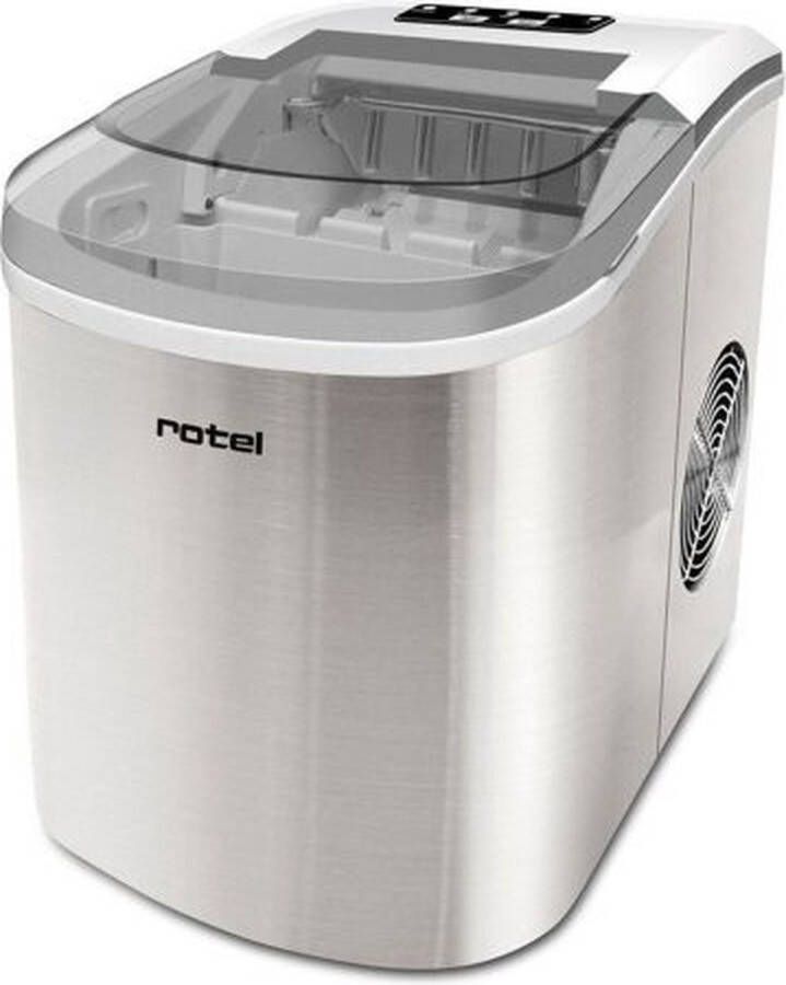 Rotel 9903CH Zilveren IJsblokjesmachine met IJsschep 2.2 Liter 12 Kg 24 uur Kleine & Grote IJsblokjes Timer 32x31x24 cm