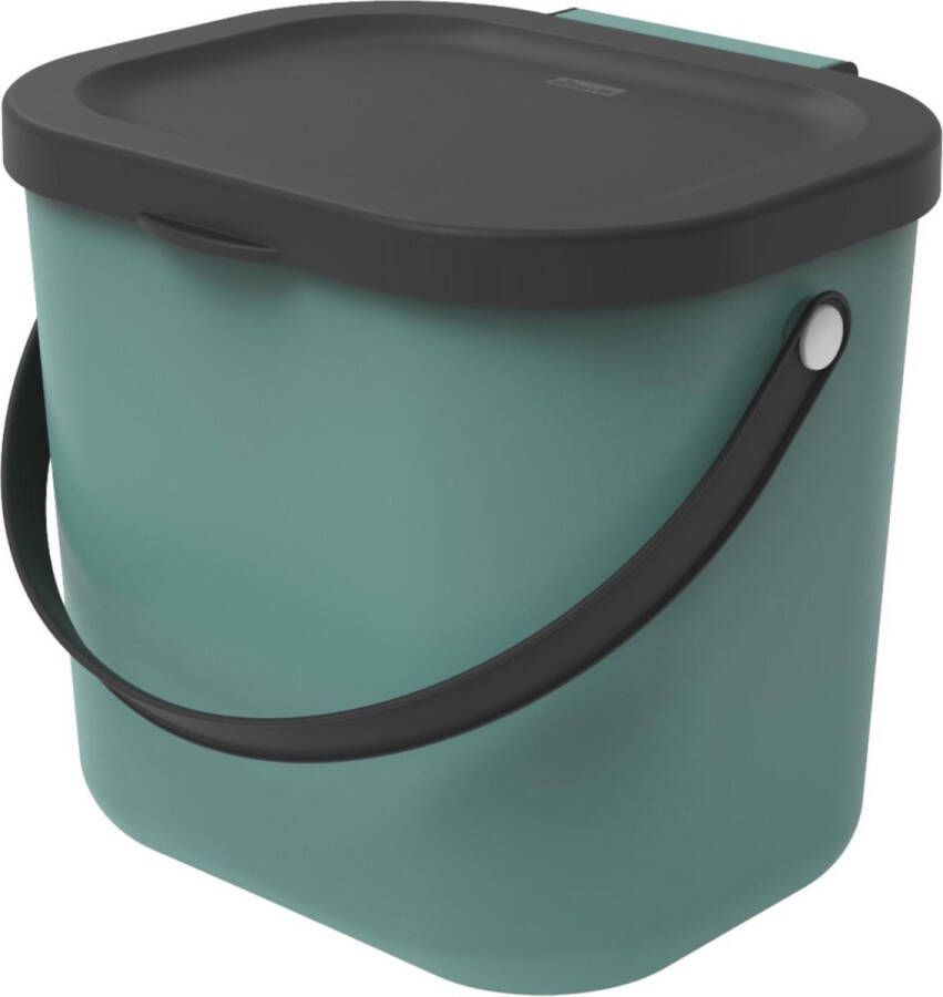 Rotho Albula Bioafvalbak 6l met deksel en handvat voor de keuken Kunststof (PP) BPA-vrij donkergroen antraciet 6l (23.5 x 20.0 x 20.8 cm)