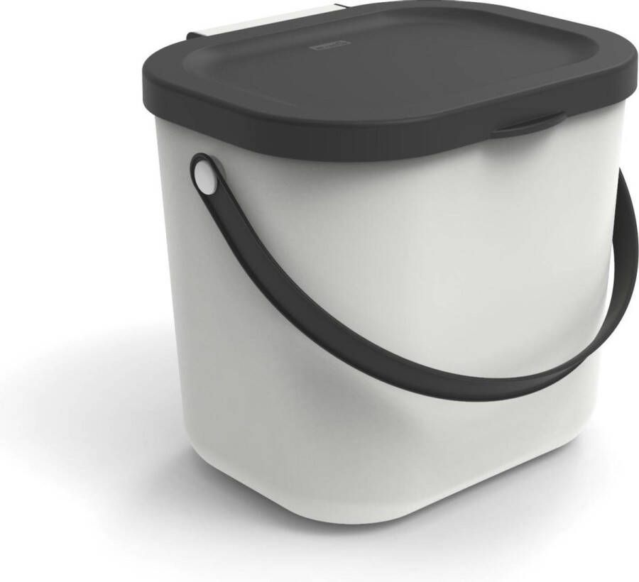 Rotho Albula Bioafvalbak 6l met deksel en handvat voor de keuken Kunststof (PP) BPA-vrij wit antraciet 6l (23.5 x 20.0 x 20.8 cm)