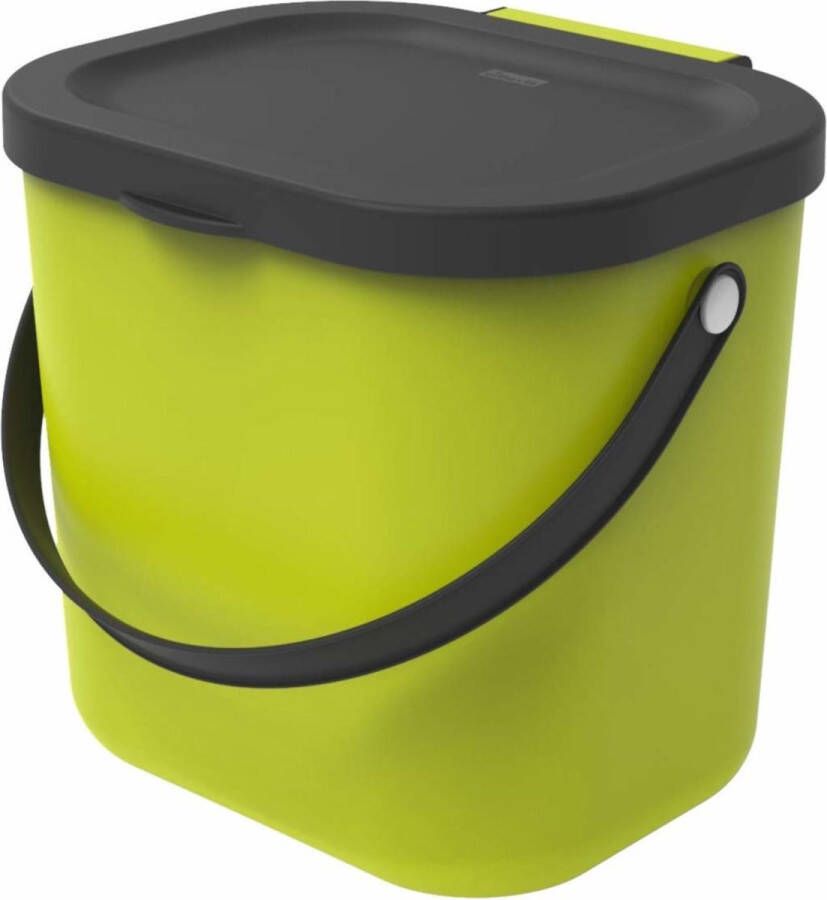 Rotho Albula Bioafvalbak 6l met deksel en handvat voor de keuken Kunststof (PP) BPA-vrij lichtgroen antraciet 6l (23.5 x 20.0 x 20.8 cm)