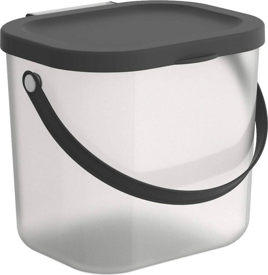 Rotho Opbergcontainer met deksel 6L Opbergdoos met Handvat Gerecycled Plastic BPA-Vrij Transparant Antraciet