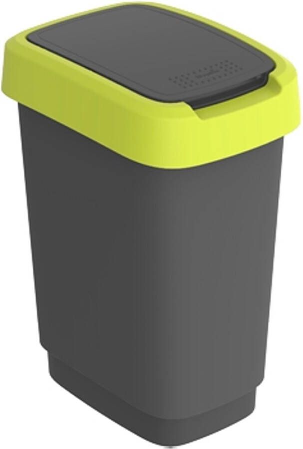 Rotho Twist Afvalbak 10L met klapdeksel Recycling afvalverzamelaar BPA-vrij Zwart Limoengroen