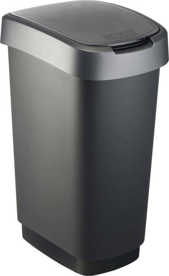 Rotho Twist Prullenbak- 50L 60 2cm Met Kanteldeksel Zilver Zwart