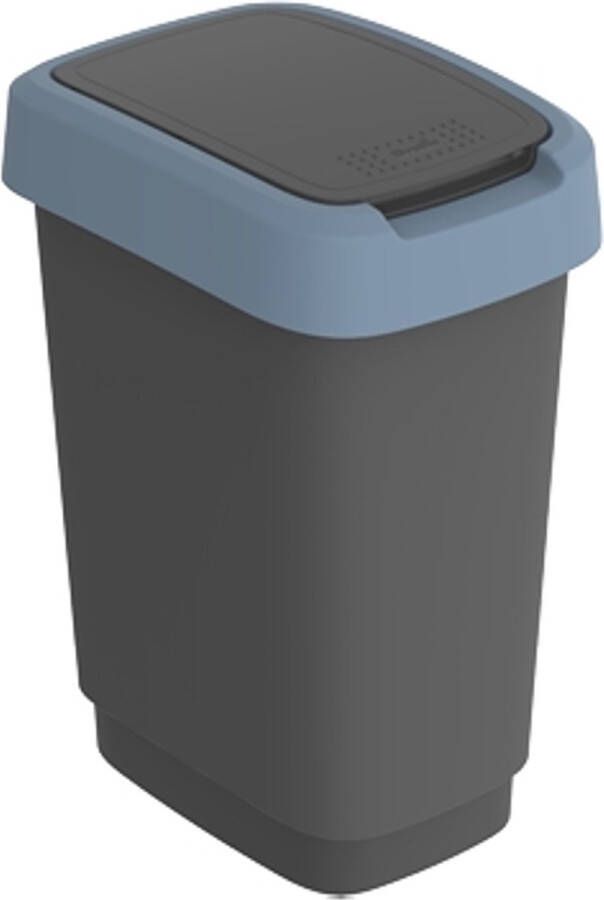 Rotho Twist Swing Afvalbak 10L met klapdeksel Recycling afvalverzamelaar BPA-vrij Zwart Donkerblauw