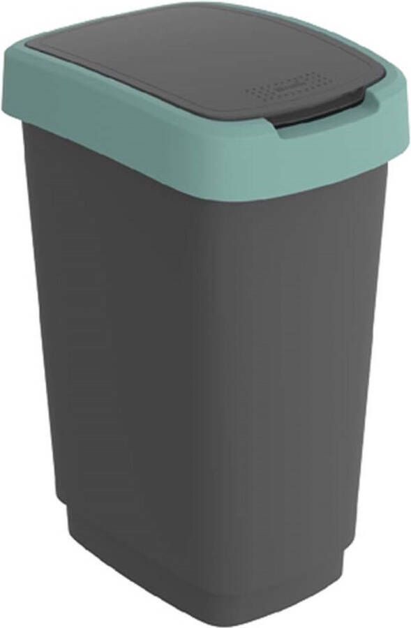 Rotho Twist Swing Afvalbak 10L met klapdeksel Recycling afvalverzamelaar BPA-vrij Zwart Donkergroen