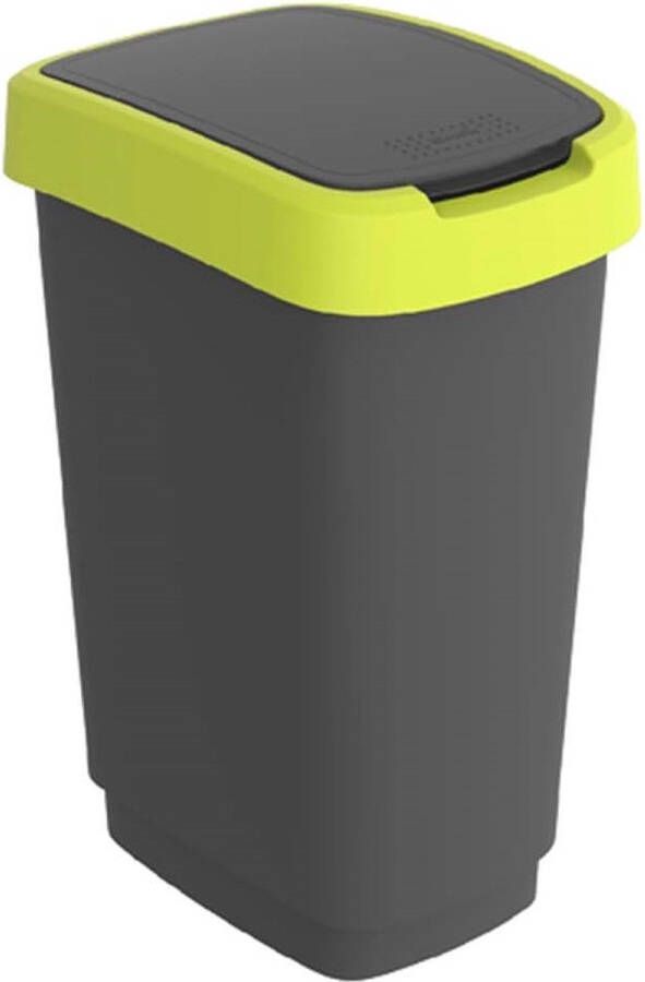 Rotho Twist Swing Afvalbak 25L met klapdeksel Recycling afvalverzamelaar BPA-vrij Zwart Limoen