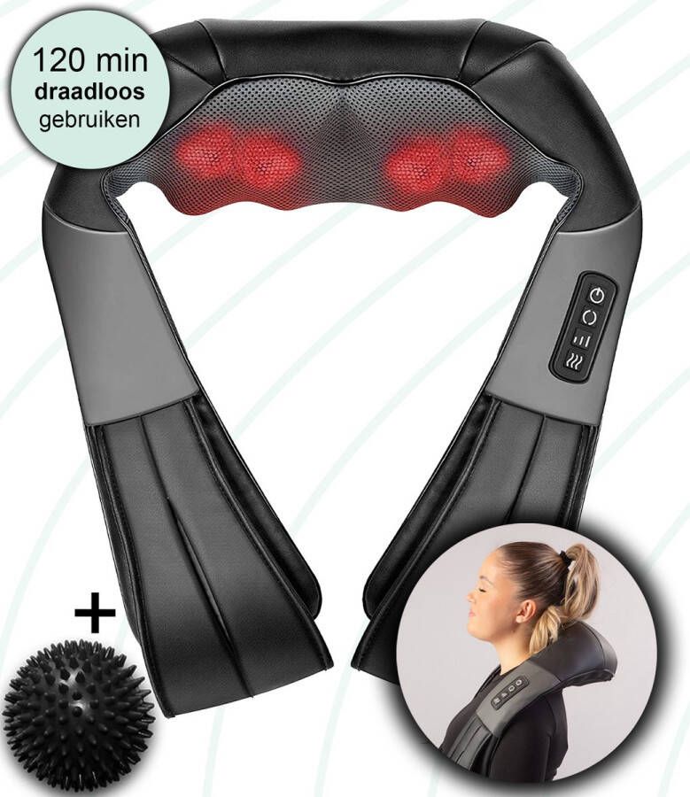Rotis Draadloos Shiatsu Massagekussen met Warmte Functie – Nekmassage Apparaat – Shiatsu Apparaat voor Nek Rug Benen Schouders Voeten – Massage Kussen – Kneed Massage – +GRATIS Massagebal