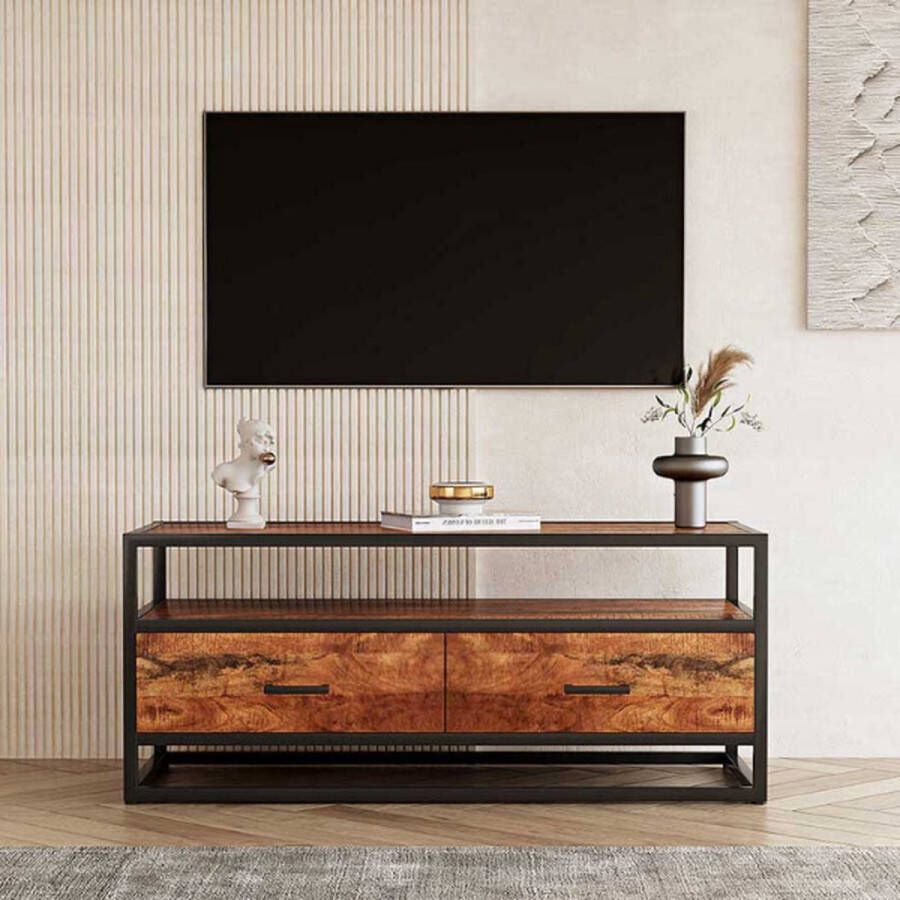 Rousseau TV Meubel TV-meubel 'Madeira': Magnolia Metalen Structuur en Exotisch Houtblad 50 x 45 120cm Bruin