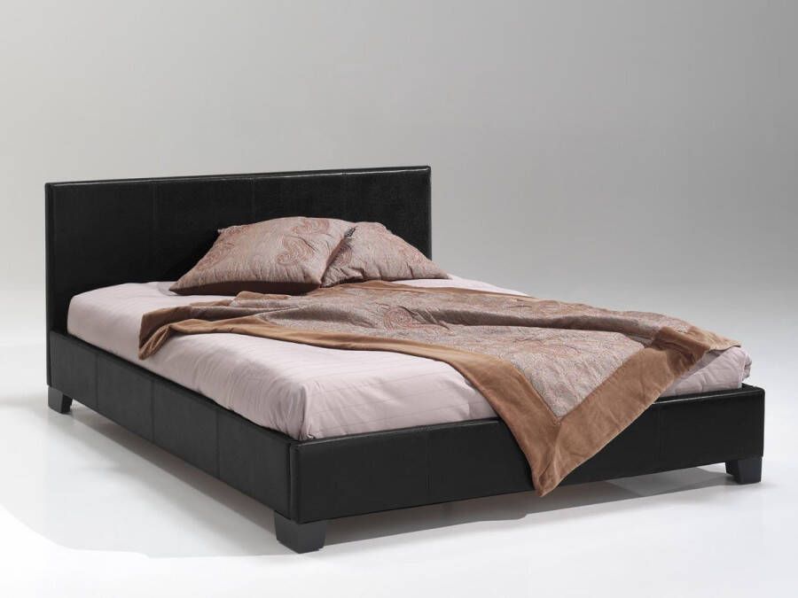 Rousseau Bed 'Roma' 160x200 + lattenb. PU Zwart (2c)