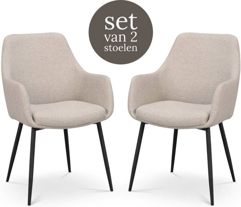 Rowico Home Reily Eetkamerstoel beige zwart onderstel set van 2