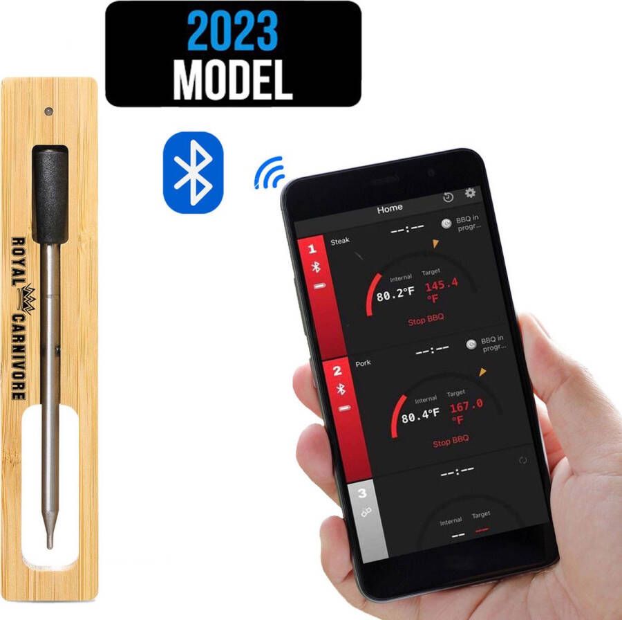 Royal Carnivore | Draadloze BBQ thermometer | Barbecue vleesthermometer | Kernthermometer | Bluetooth met App