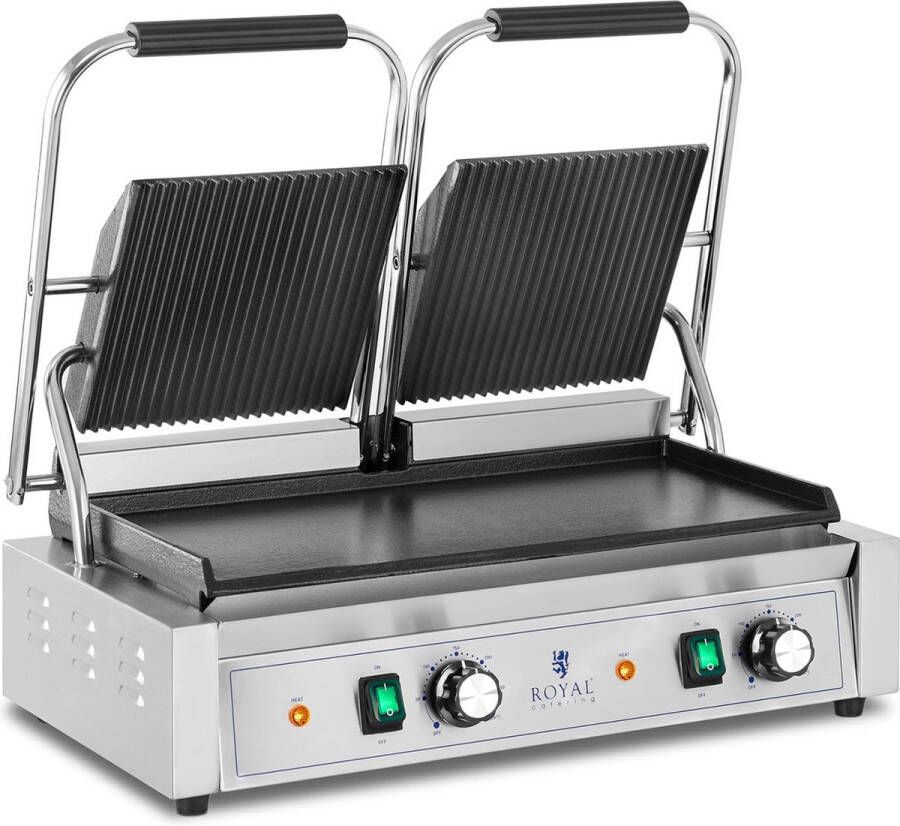 Royal Catering Dubbele contactgrill Rainurée + Lisse 3.600 W