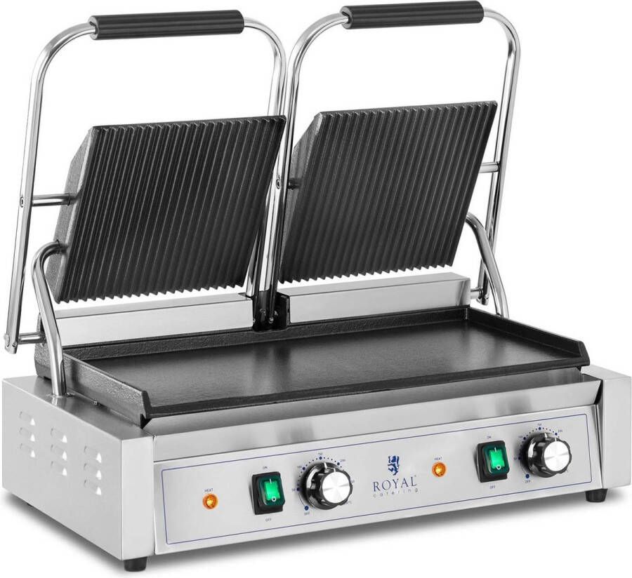Royal Catering Dubbele contactgrill Rainurée + Lisse 3.600 W