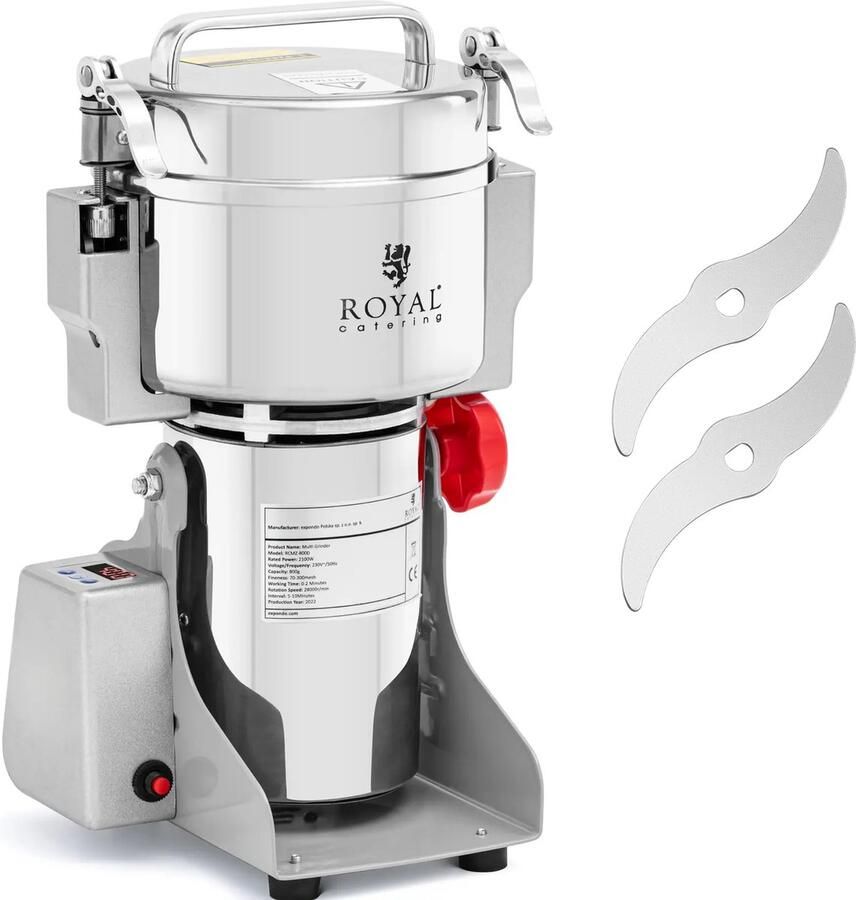 Royal Catering Elektrische kruidenmolen 800 g 17 x 9 cm 2100 W digitaal