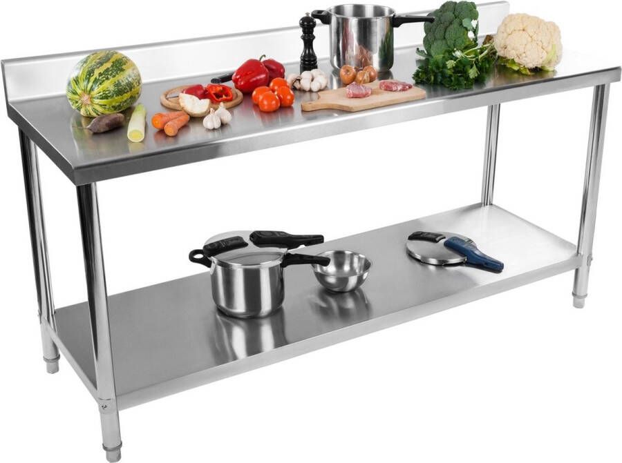 Royal Catering Werkbank RVS 180 x 60 cm Totaal draagvermogen 182 kg met opstaande rand