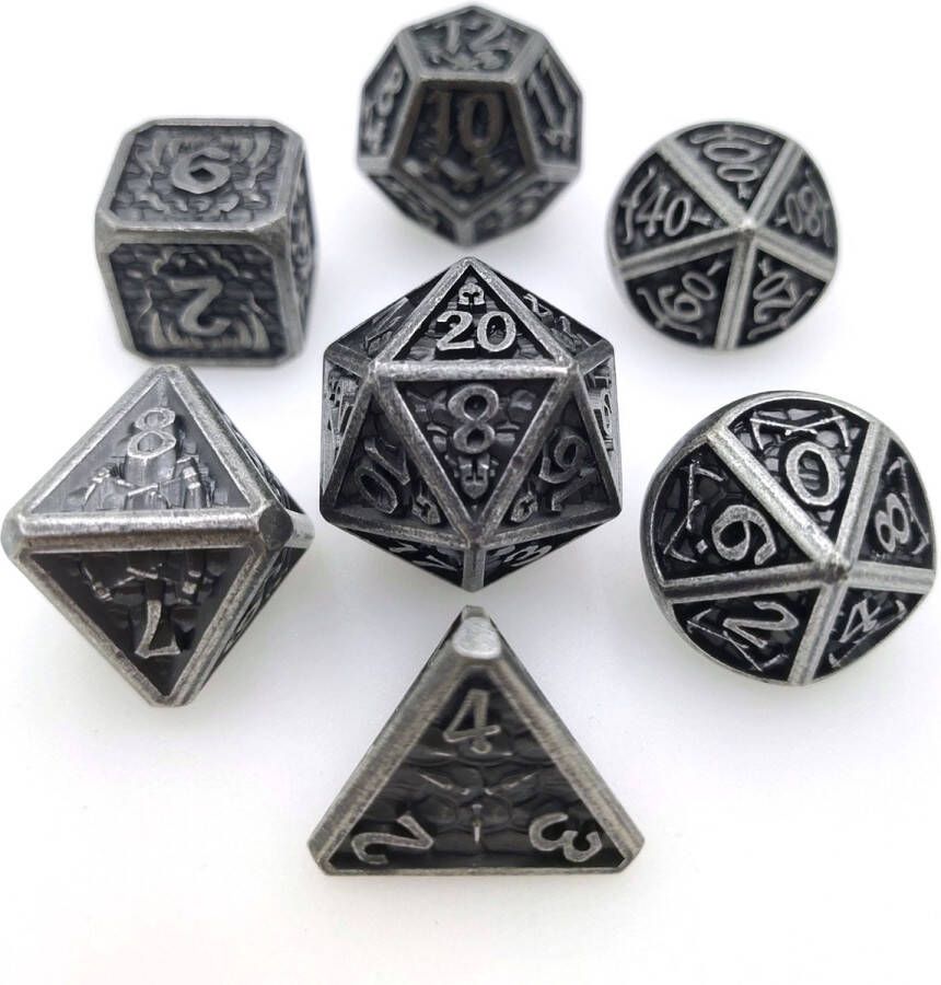 Royal Eagle Metalen RPG Dice Set Plated Zilver Zwart