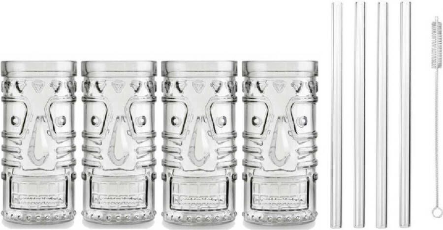Royal Leerdam 4x Cocktailglazen Mai Tai glazen transparant 490 ml Inclusief 4x glazen herbruikbare rietjes