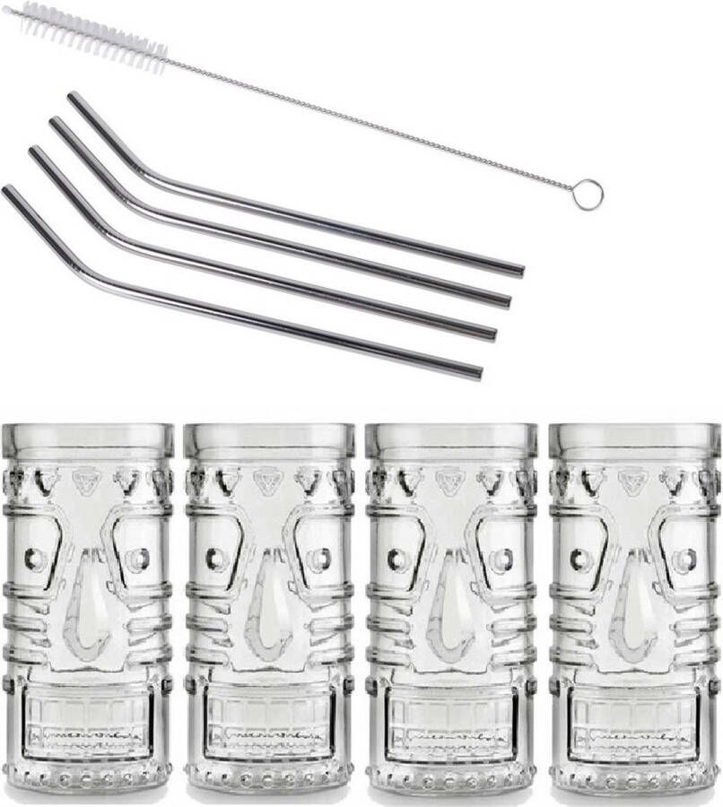 Royal Leerdam 4x Cocktailglazen Mai Tai glazen transparant 490 ml Inclusief 4x RVS herbruikbare rietjes