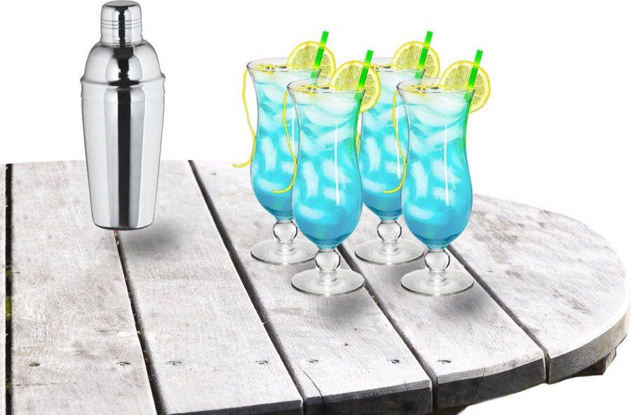Royal Leerdam Cocktailshaker 500 ML met 4x Pina Colada cocktailglazen 440 ml