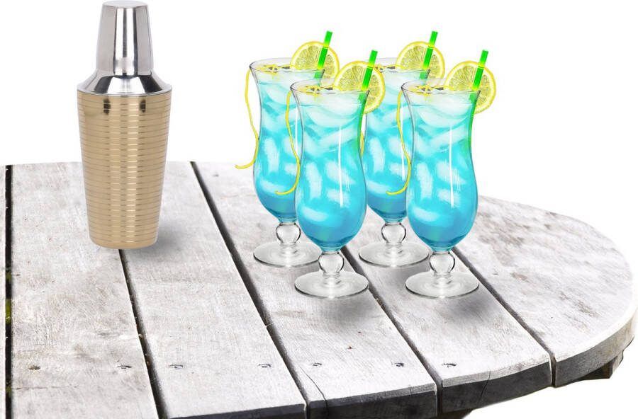 Royal Leerdam Cocktailshaker set met 4x stuks Pina Colada cocktailglazen 440 ml