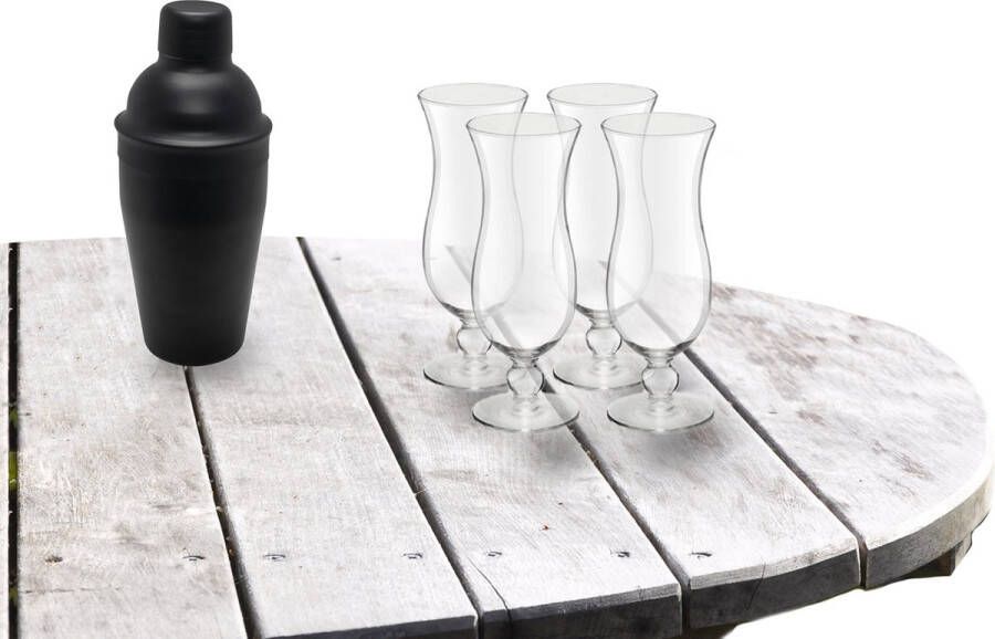 Royal Leerdam Cocktailshaker set met 4x stuks Pina Colada cocktailglazen 440 ml Cocktailglazen