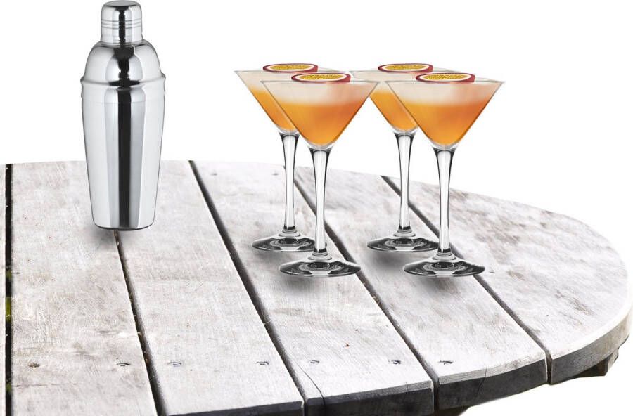 Royal Leerdam Cocktailshaker 500 ML set met 4x stuks Martini cocktailglazen 250 ml