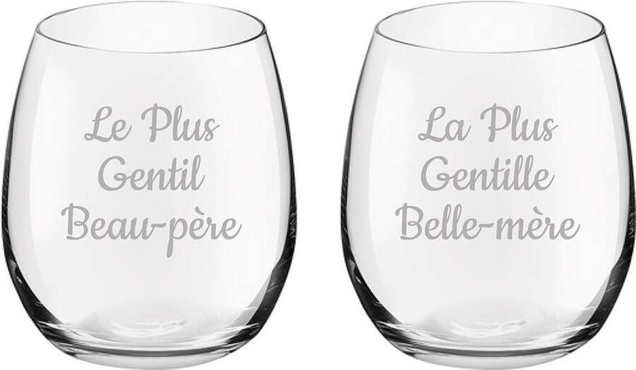 Royal Leerdam Drinkglas gegraveerd 39cl Le Plus Gentil Beau-père & La Plus Gentille Belle-mère