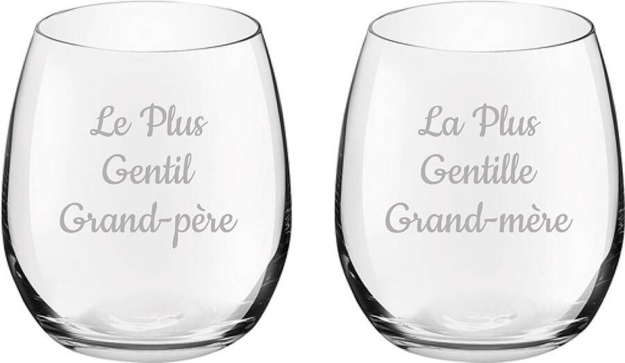 Royal Leerdam Drinkglas gegraveerd 39cl Le Plus Gentil Grand-père & La Plus Gentille Grand-mère