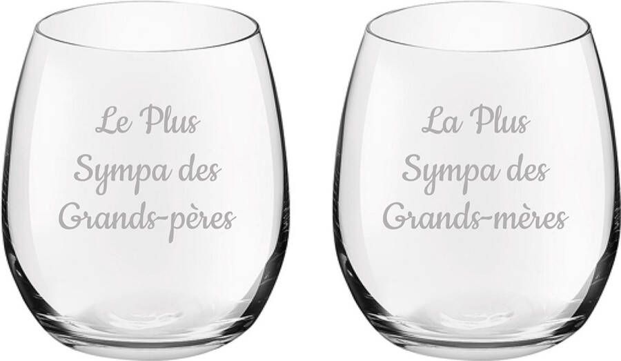 Royal Leerdam Drinkglas gegraveerd 39cl Le Plus Sympa des Grands-Pères & La Plus Sympa des Grands-mères